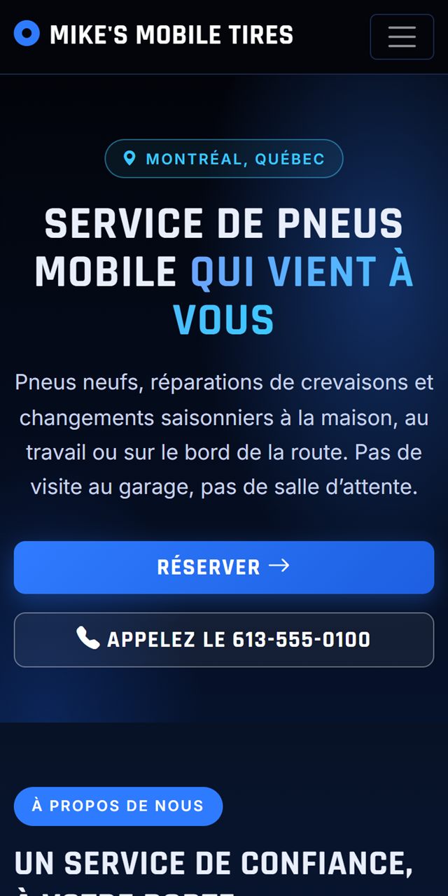 Le site web d’un atelier de pneus sur un téléphone